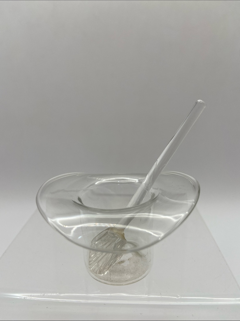Vintage Clear Glass Top Hat Salt Cellar & Spoon Set Victorian